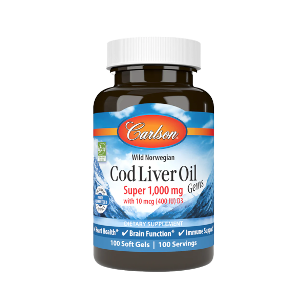 Carlson Labs Wild Norwegian Wild Norwegian Cod Liver Oil Gems 1000mg 100 Softgels