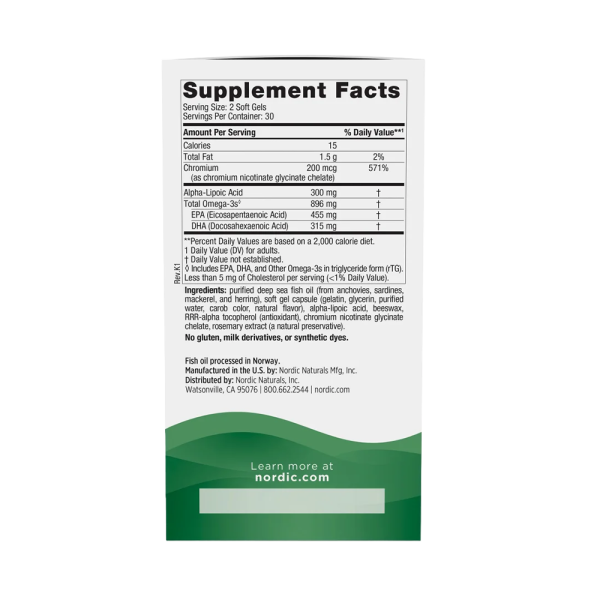 Nordic Naturals Omega Blood Sugar 896mg Lemon 60 Softgels