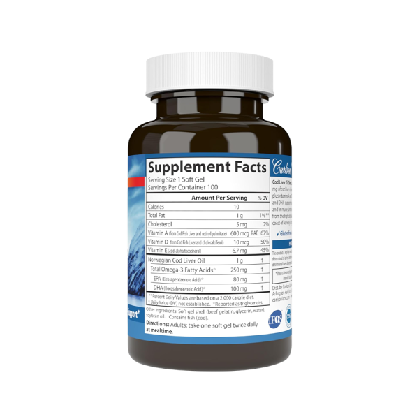 Carlson Labs Wild Norwegian Wild Norwegian Cod Liver Oil Gems 1000mg 100 Softgels