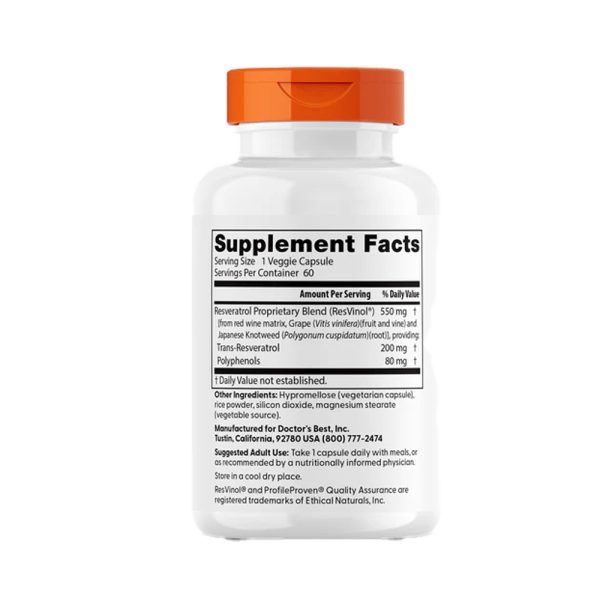 Doctors Best Trans-Resveratrol with ResVinol 200mg 60 VCaps